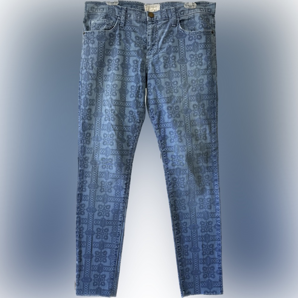 Current Elliot The Roller Low Rise Relaxed Fit Printed Blue Jeans 30